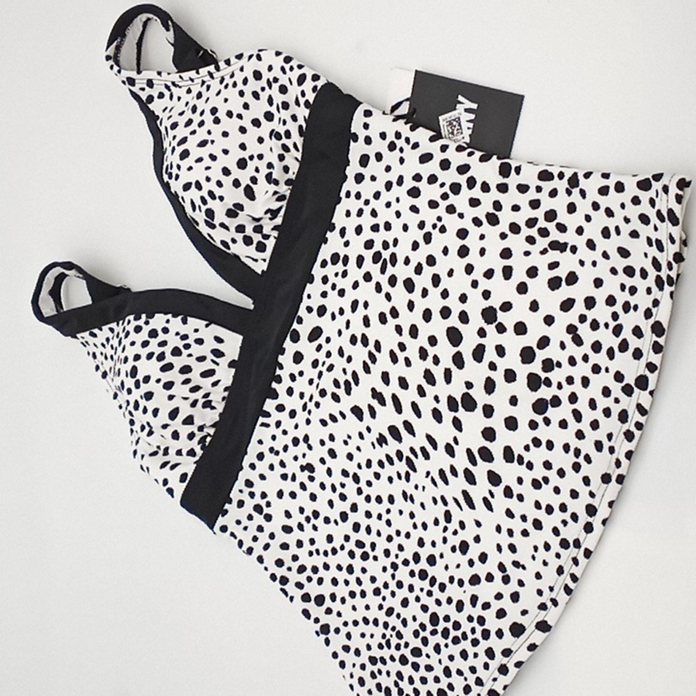 DKNY Printed Tankini Swim Top White Black Spotted M